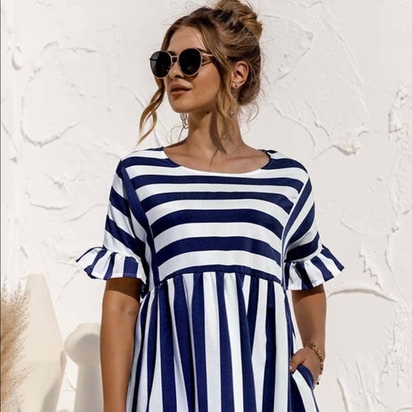 NWT! Navy & White striped Dress! 🌸 - Picture 2 of 3